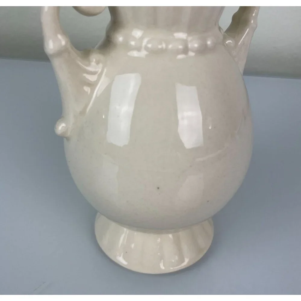 Vintage Royal Copley Beige Rose Floral Handled Vase, Mid-Century Pottery Ceramic